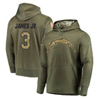 LA.Chargers #3 Derwin James Jr. Player Olive Salute to Service Pullover Hoodies Home Game Gdoa Stitched Jerseys