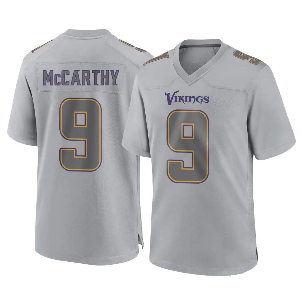 M.Vikings #9 J.J. McCarthy Player Gray Atmosphere Fashion Home Game Gdoa Stitched Jerseys