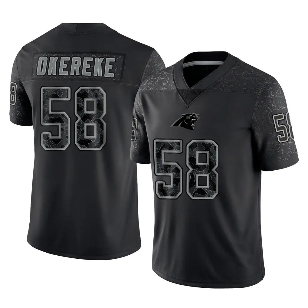 C.Panthers #58 Bobby Okereke Player Black Limited Reflective Game Gdoa Stitched Jerseys