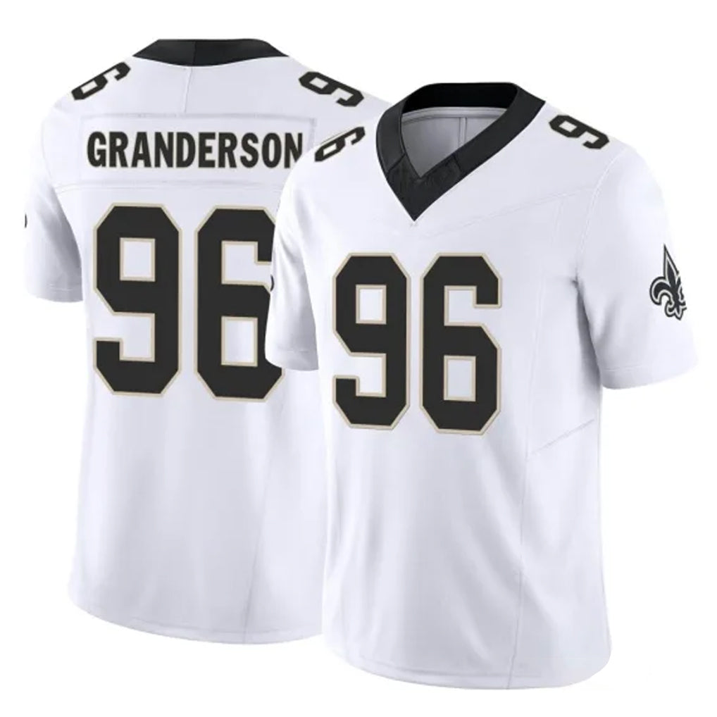 NO.Saints #96 Carl Granderson Player White Limited Vapor F.U.S.E. Home Game Gdoa Stitched Jerseys