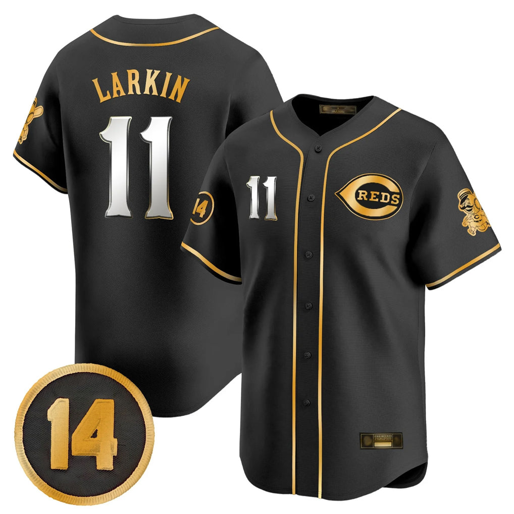 C.Reds #11 Barry Larkin Player Black-Gold Vapor Premier Limited Home Gdoa Stitched Jerseys