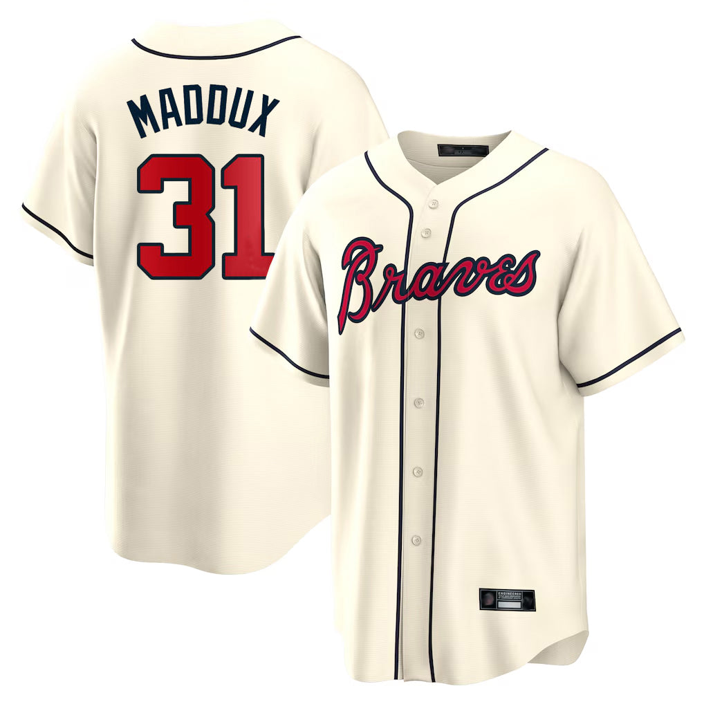 A.Braves #31 Greg Maddux Player Cream Home Game Gdoa Stitched Jerseys