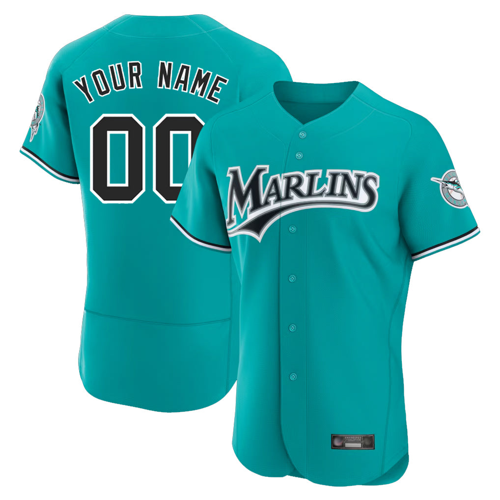 Custom M.Marlins Teal Limited Elite Home Game Any Name & Number Gdoa Stitched Jerseys