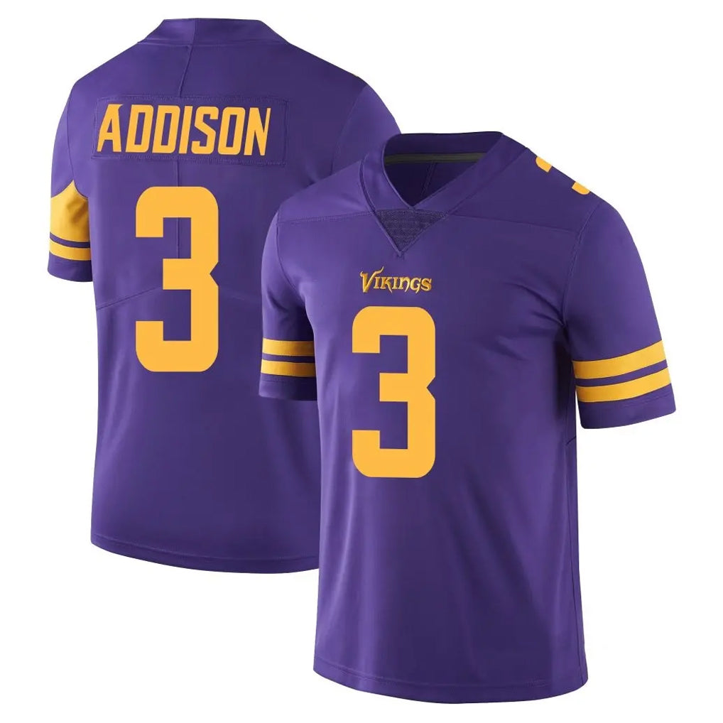 M.Vikings #3 Jordan Addison Player Purple Limited Color Rush Home Game Gdoa Stitched Jerseys