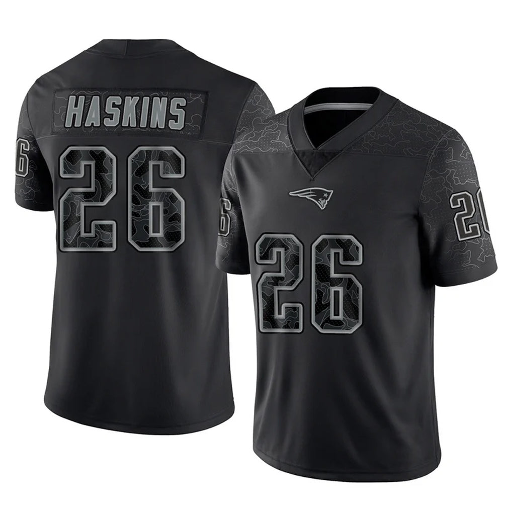 NE.Patriots #26 Hassan Haskins Player Black Reflective LImited Home Game Gdoa Stitched Jerseys