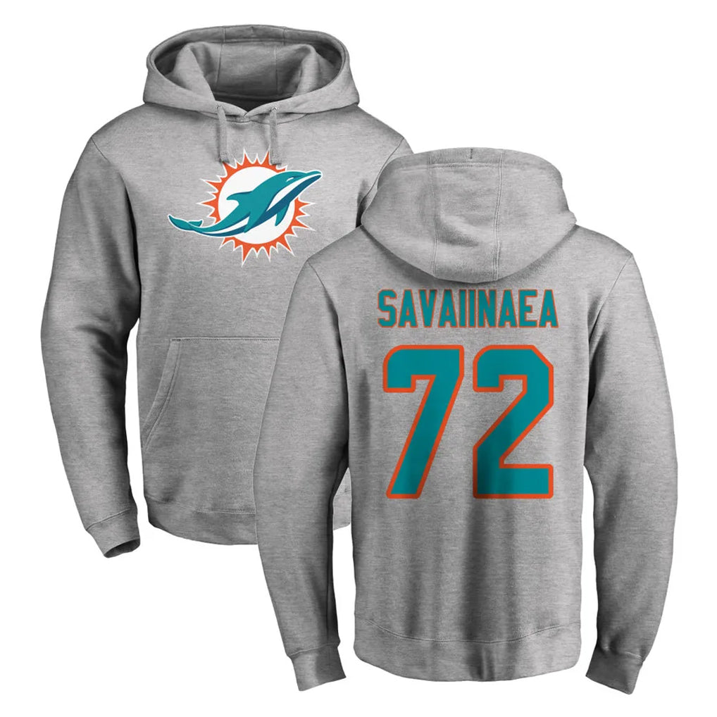 M.Dolphins #72 Jonah Savaiinaea Player Gray LOGO Pullover Hoodies Limited Gdoa Stitched Jerseys