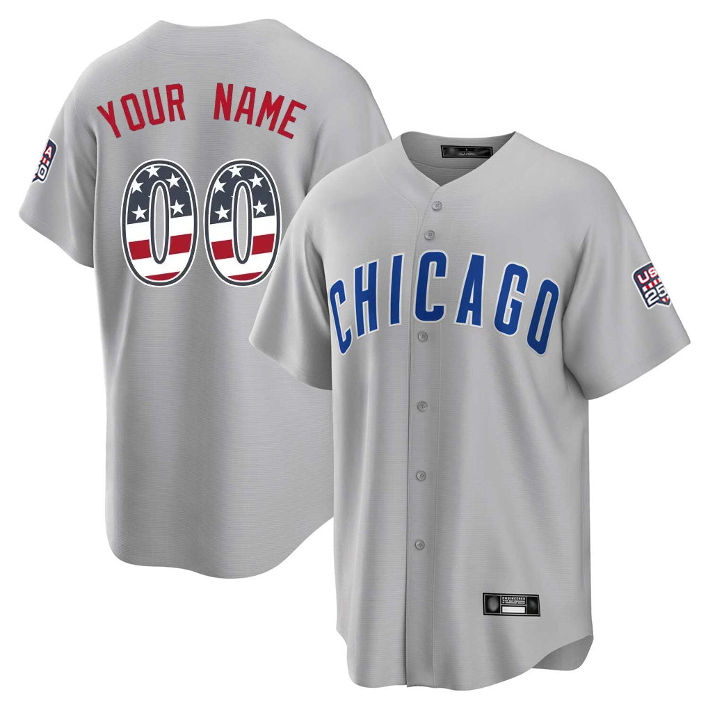 Custom C.Cubs Gray USA 250 Fourth of July Limited Home Game Any Name & Number Gdoa Stitched Jerseys