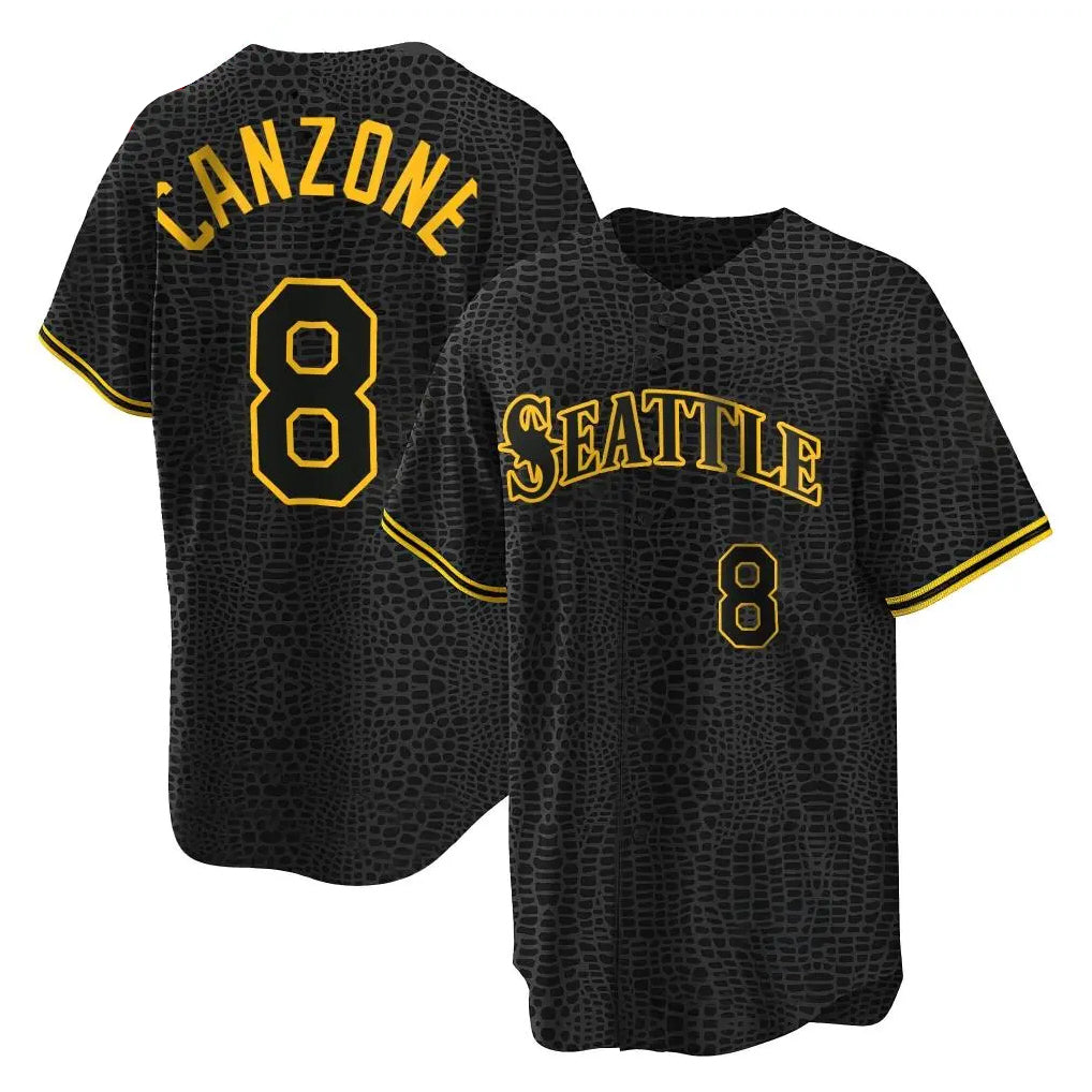 S.Mariners #8 Dominic Canzone Player Black Snake Skin City Home Limited Fdoa Stitched Jerseys