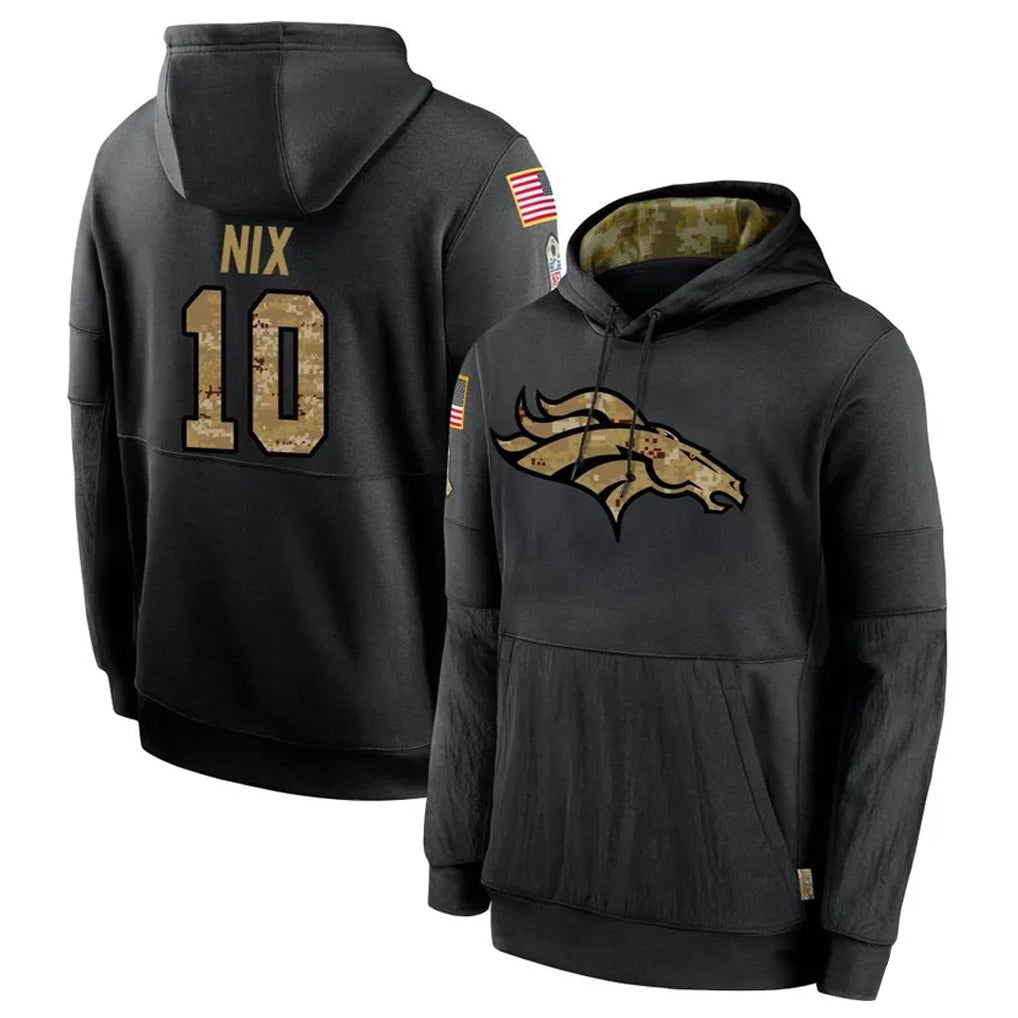 D.Broncos #10 Bo Nix Player Black Salute to Service Pullover Hoodies Limited Gdoa Stitched Jerseys