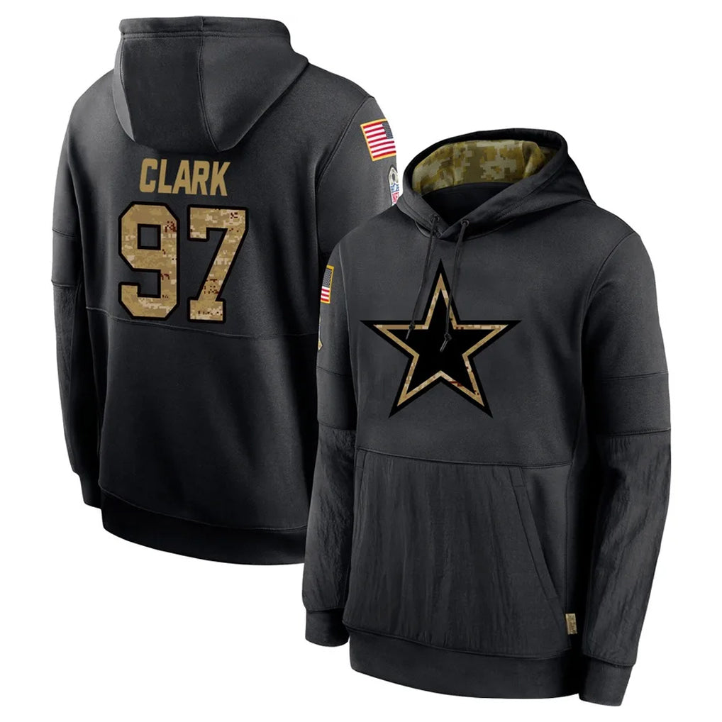 D.Cowboys #97 Kenny Clark Player Black Salute to Service Pullover Hoodies Limited Gdoa Stitched Jerseys