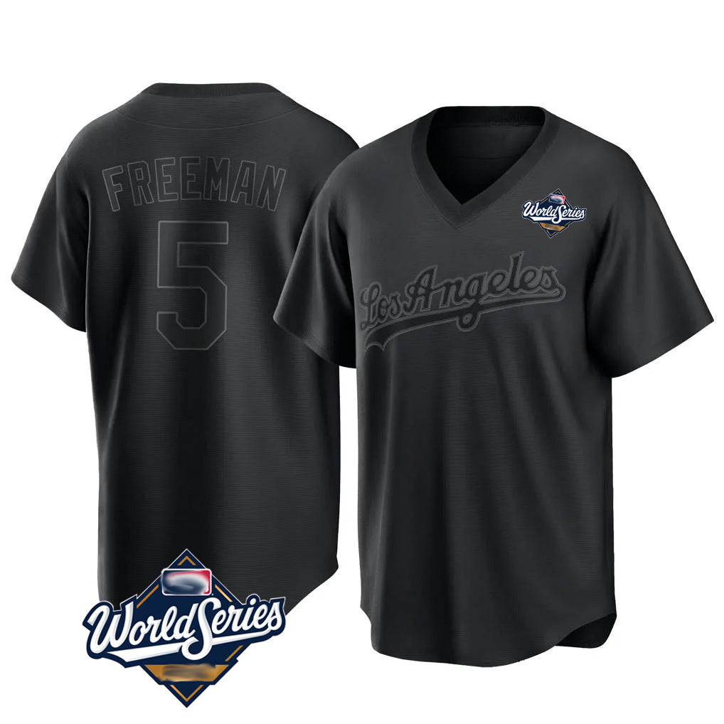 LA.Dodgers #5 Freddie Freeman Player Black World Series Pitch Fashion T-shirt Fdoa Stitched Jerseys
