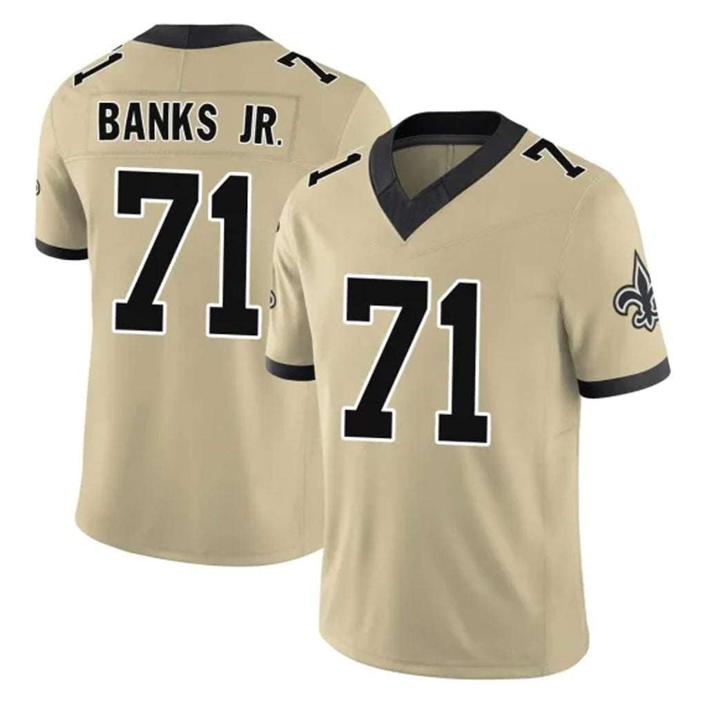 NO.Saints #71 Kelvin Banks Jr. Player Gold Limited Vapor F.U.S.E. Home Game Gdoa Stitched Jerseys