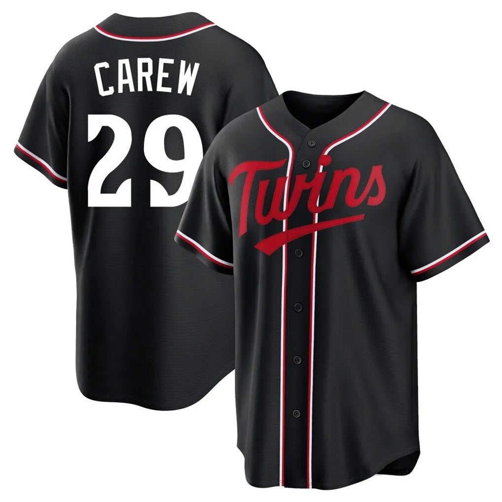 M.Twins #29 Rod Carew Player Black Fashion Out Home Limited Fdoa Stitched Jerseys
