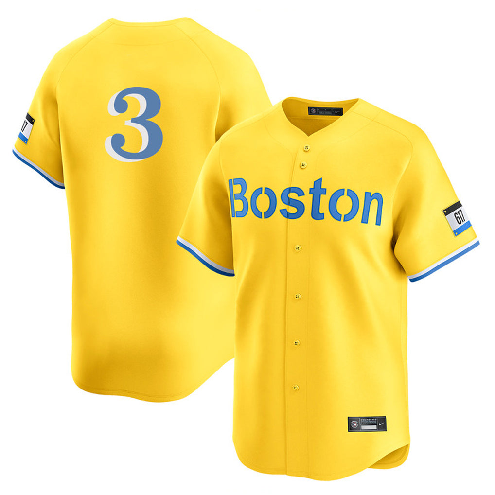 B.Red Sox #3 Ceddanne Rafaela Player Yellow Limited Home Game Gdoa Stitched Jerseys
