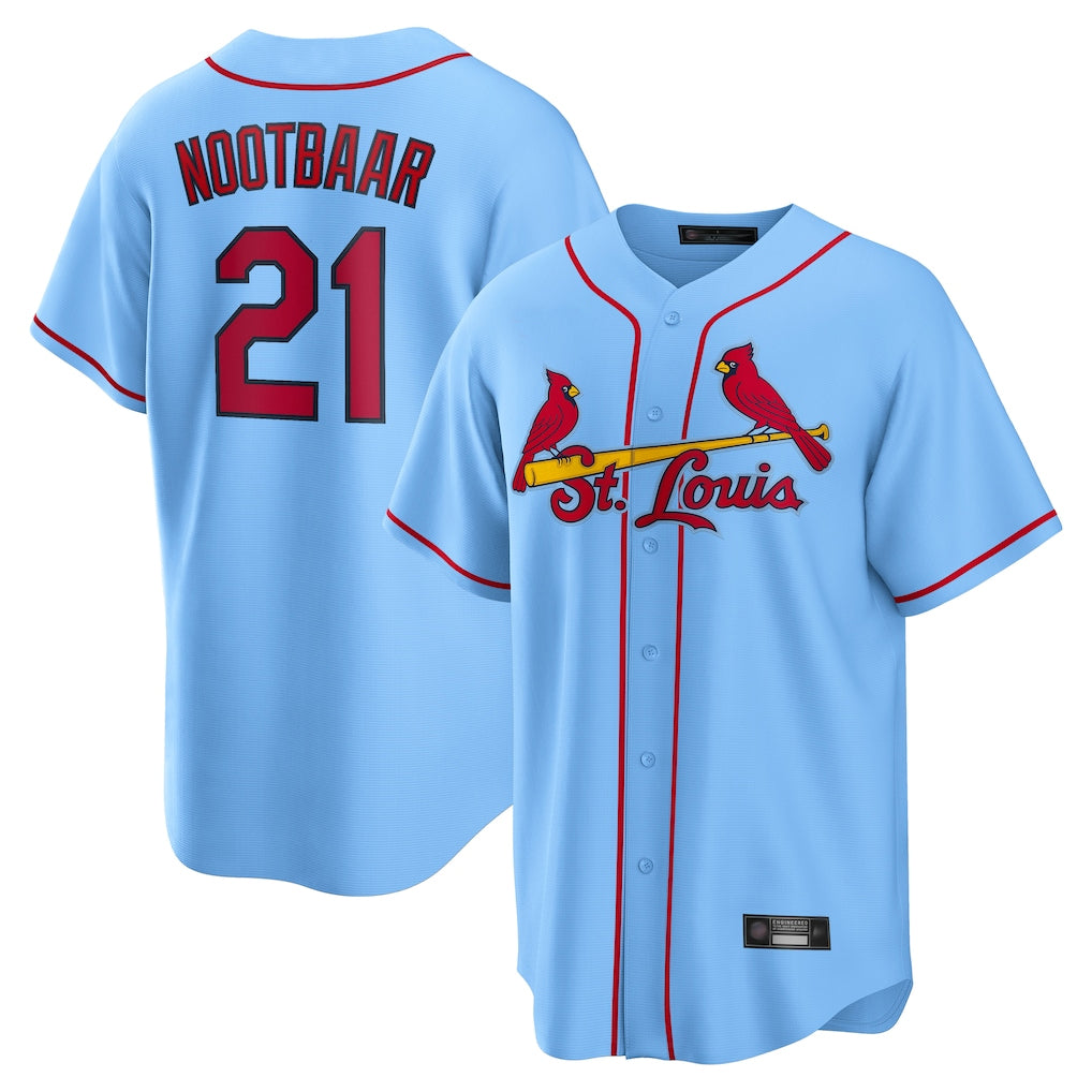 St. Louis Cardinals #21 Lars Nootbaar Player Light Blue Home Game Fdoa Stitched Jerseys