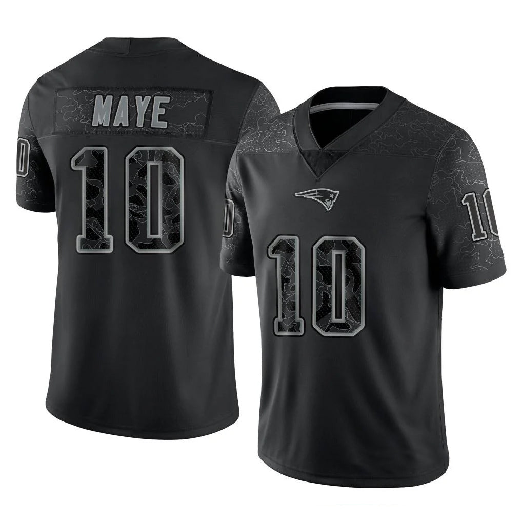 NE.Patriots #10 Drake Maye Player Black Reflective LImited Home Game Gdoa Stitched Jerseys