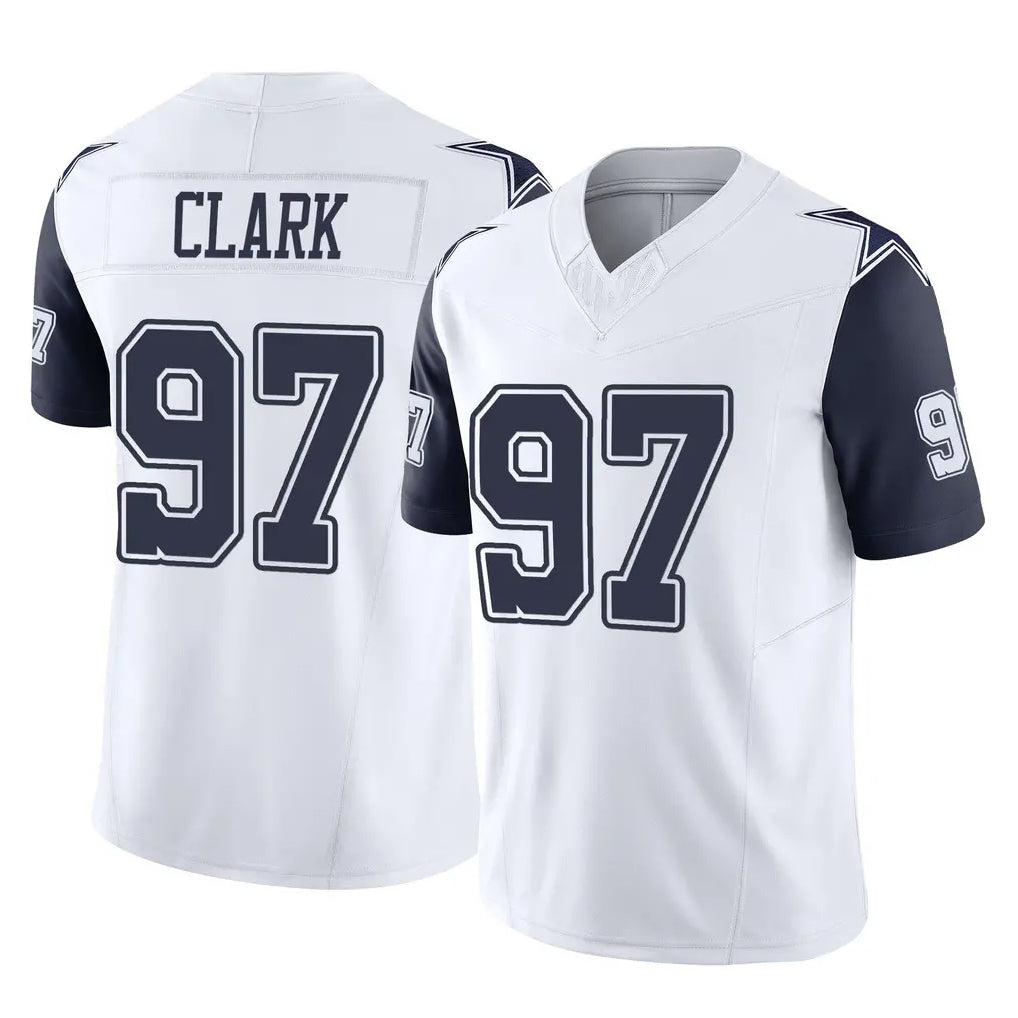 D.Cowboys #97 Kenny Clark Player White-Navy Limited Vapor F.U.S.E. Home Game Gdoa Stitched Jerseys