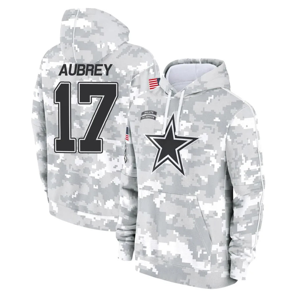 D.Cowboys #17 Brandon Aubrey Player Arctic Camo Salute to Service Hoodies Limited Game Gdoa Stitched Jerseys