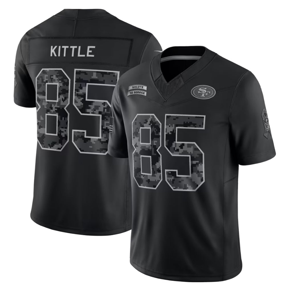 SF.49ers #85 George Kittle Player Black Limited 2026 Salute to Service Home Game Gdoa Stitched Jerseys
