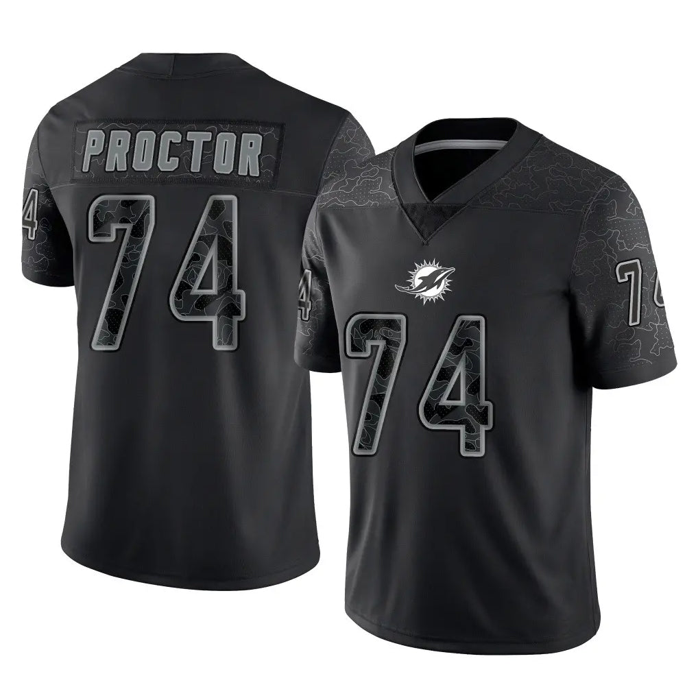 M.Dolphins #74 Kadyn Proctor Player Black Reflective Limited Game Gdoa Stitched Jerseys