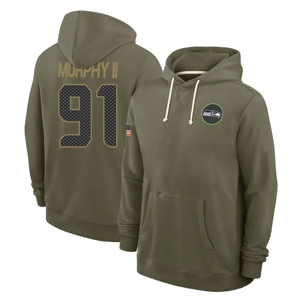 S.Seahawks #91 Byron Murphy II Player Olive Salute to Service Pullover Hoodies Limited Gdoa Stitched Jerseys