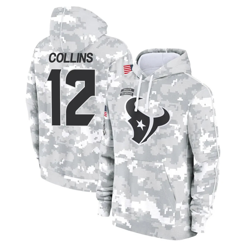 H.Texans #12 Nico Collins Player Arctic Camo Salute to Service Hoodies Limited Game Gdoa Stitched Jerseys