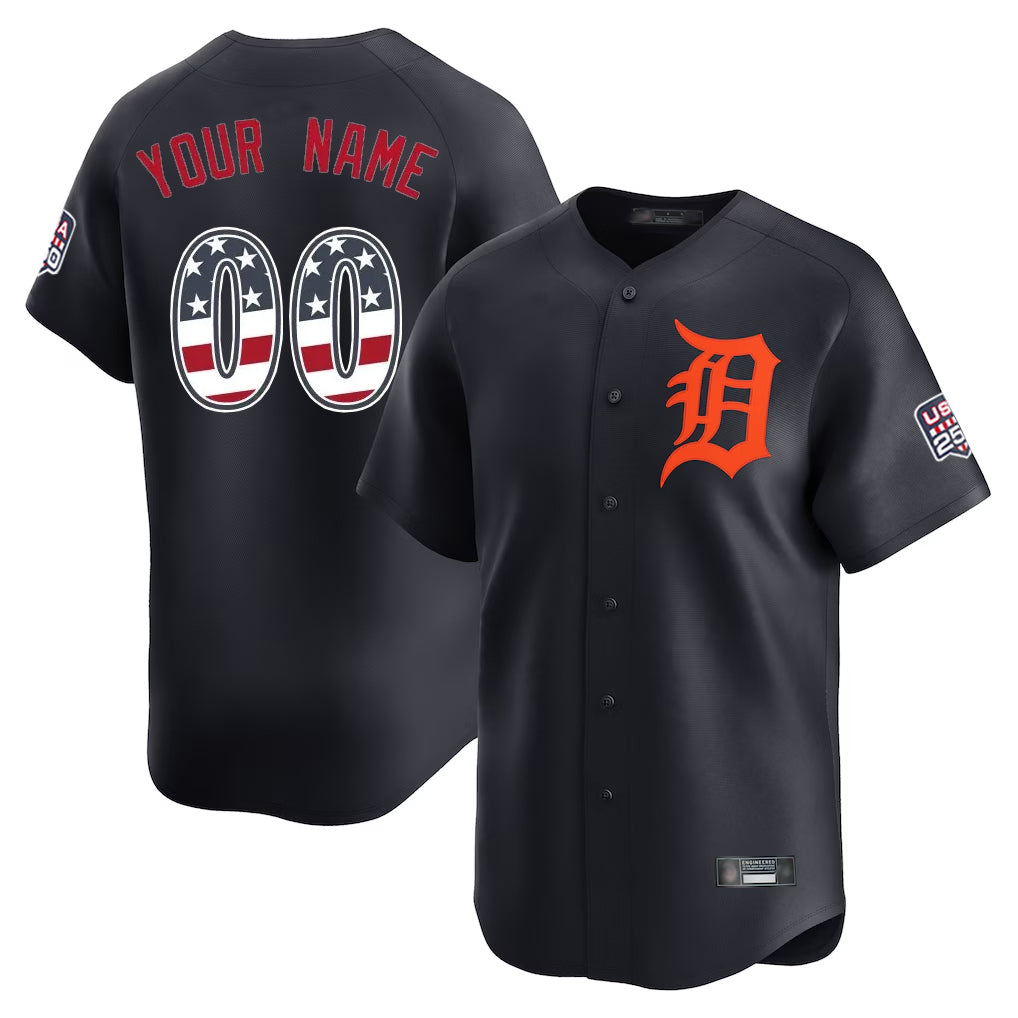 Custom D.Tigers Navy USA 250 Fourth of July Limited Home Game Any Name & Number Gdoa Stitched Jerseys