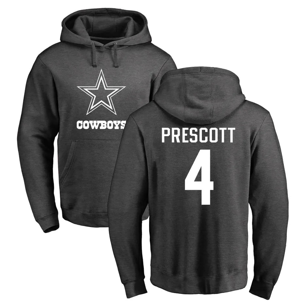 D.Cowboys #4 Dak Prescott Player Ash One Color Pullover Hoodie Limited Gdoa Stitched Jerseys