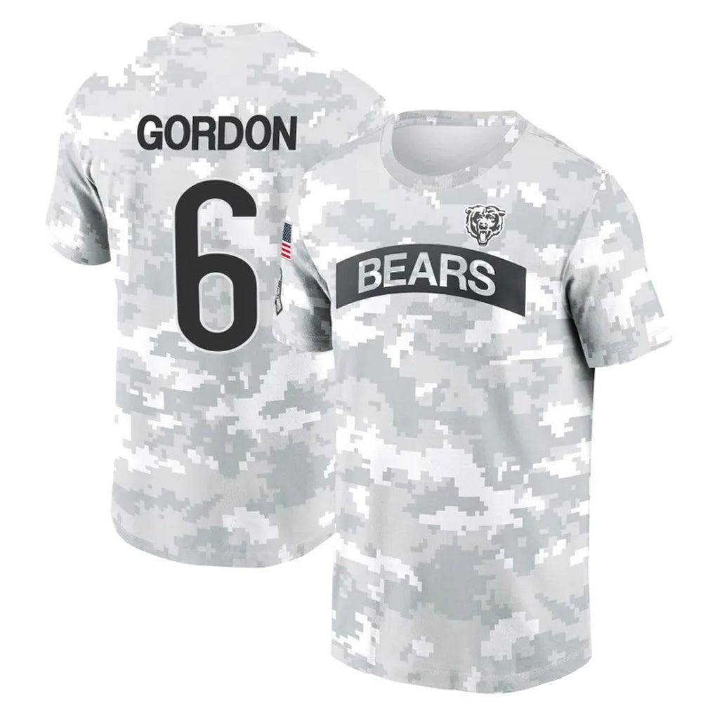C.Bears #6 Kyler Gordon Player Arctic Camo Salute to Service Performance T-Shirt Limited Gdoa Stitched Jerseys