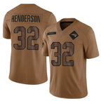 NE.Patriots #32 TreVeyon Henderson Player Brown Salute To Service Limited Gdoa Stitched Jerseys