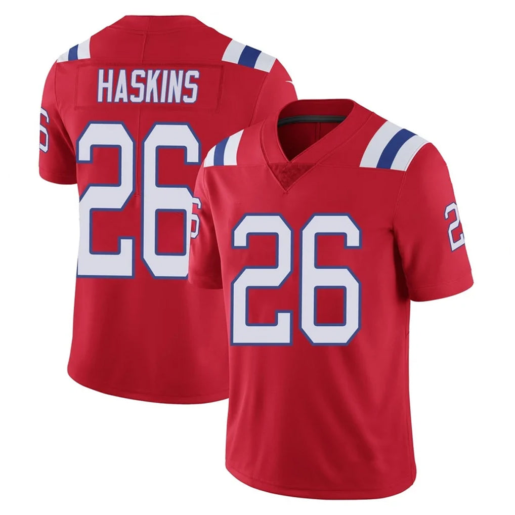 NE.Patriots #26 Hassan Haskins Player Red Vapor Untouchable Home Game Gdoa Stitched Jerseys