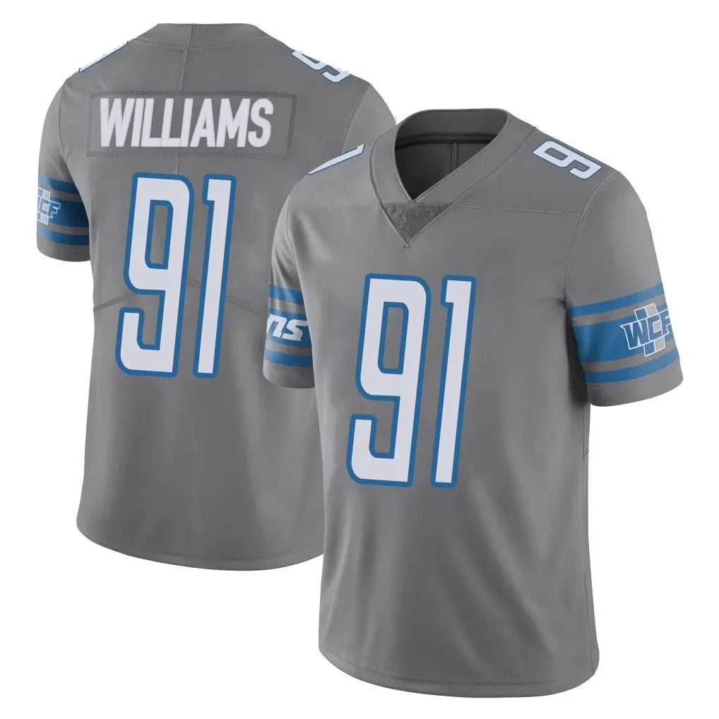 D.Lions #91 Tyleik Williams Player Gray Vapor Untouchable Limited Home Game Gdoa Stitched Jerseys