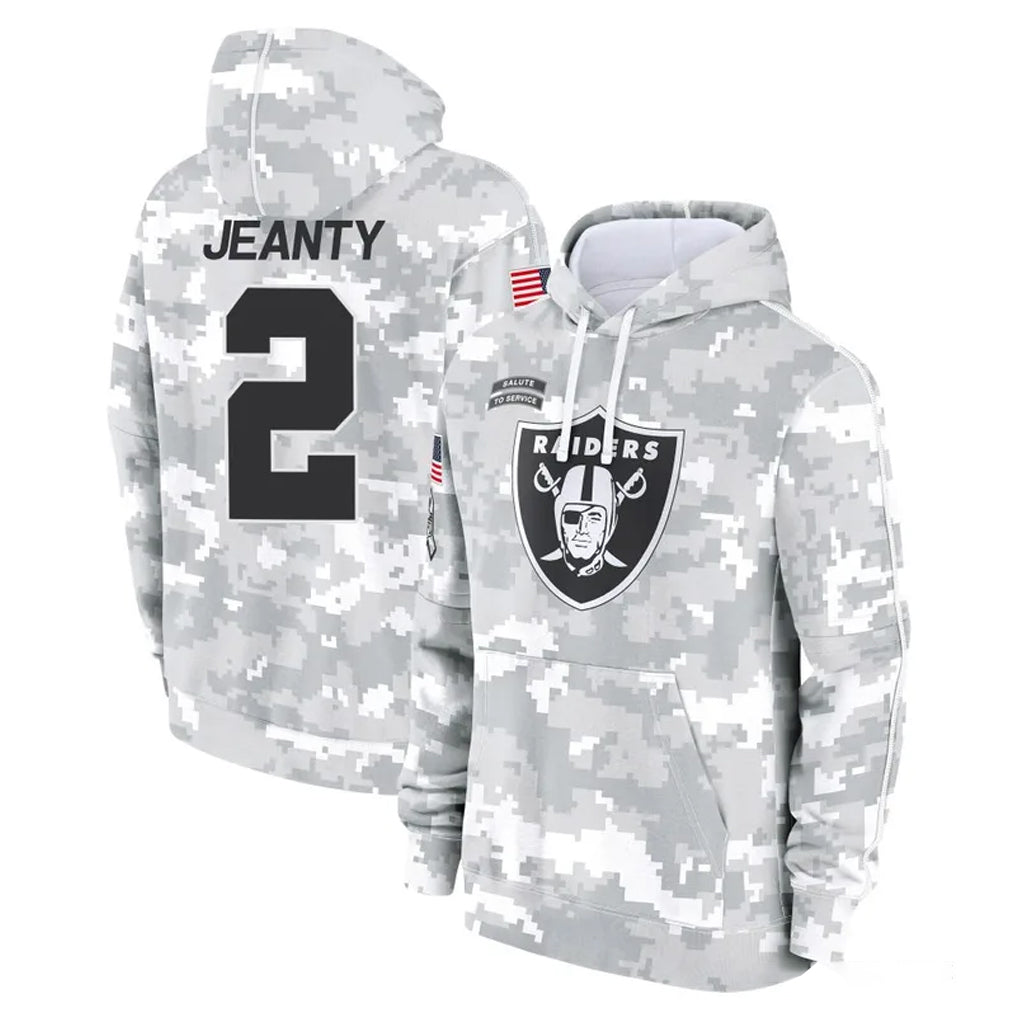 LV.Raiders #2 Ashton Jeanty Player Arctic Camo Salute to Service Hoodies Limited Game Gdoa Stitched Jerseys