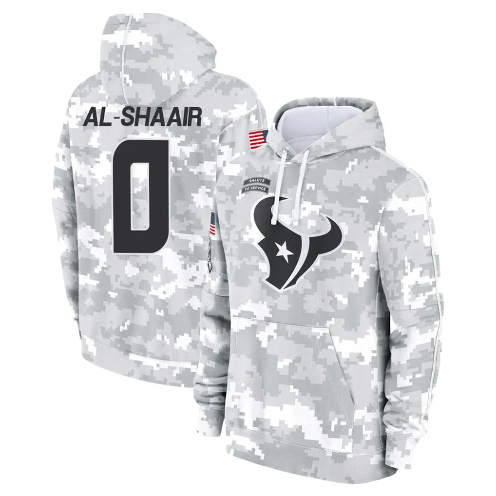 H.Texans #0 Azeez Al-Shaair Player Arctic Camo Salute to Service Hoodies Limited Game Gdoa Stitched Jerseys