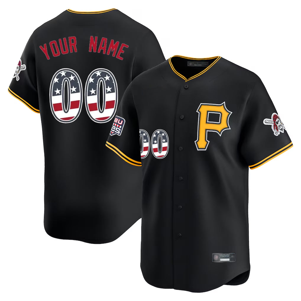 Custom P.Pirates Black Alternate USA 250 Fourth of July Limited Home Game Any Name & Number Gdoa Stitched Jerseys
