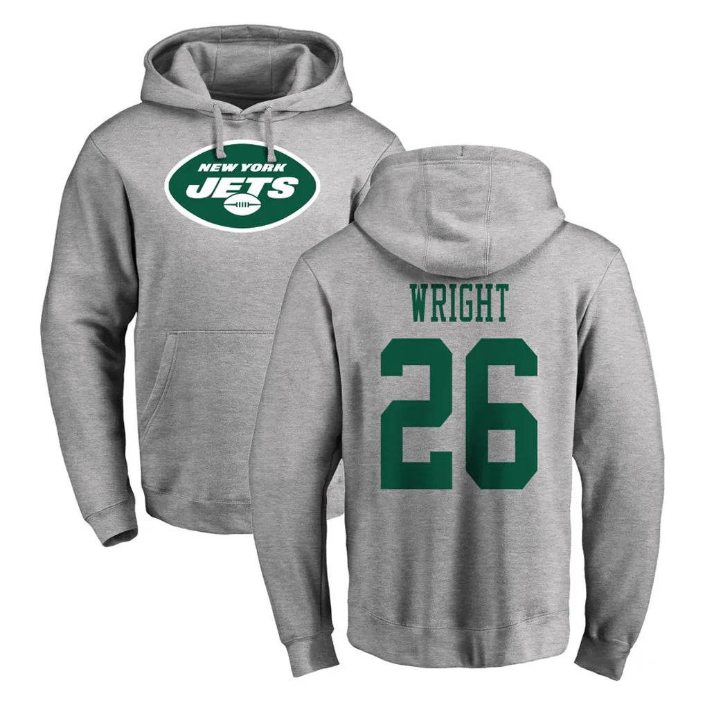 NY.Jets #26 Nahshon Wright Player Gray LOGO Pullover Hoodies Limited Game Gdoa Stitched Jerseys