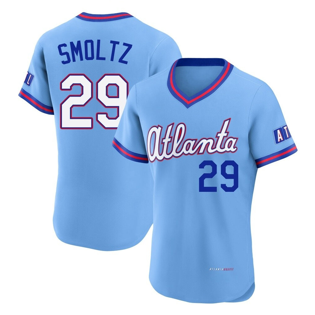 A.Braves #29 John Smoltz Player Powder Blue 2026 City Connect T-shirt Limited Elite Home Game Gdoa Stitched Jerseys