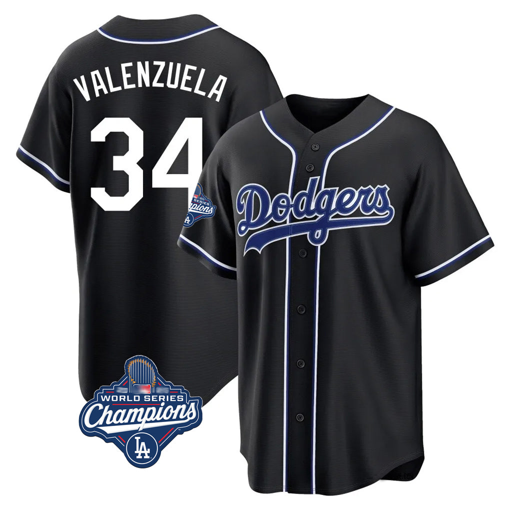 LA.Dodgers #34 Fernando Valenzuela Player Black World Series Meet Carbon Limited Home Fdoa Stitched Jerseys