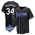 LA.Dodgers #34 Fernando Valenzuela Player Black World Series Meet Carbon Limited Home Fdoa Stitched Jerseys