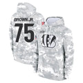 C.Bengals #75 Orlando Brown Jr. Player Arctic Camo Salute to Service Pullover Hoodie Limited Gdoa Stitched Jerseys