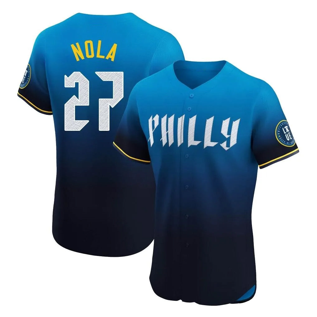 P.Phillies #27 Aaron Nola Player Blue City Connect Home Limited Elite Fdoa Stitched Jerseys
