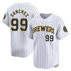 M.Brewers #99 Gary Sanchez Player White Stripes Home Game Fdoa Stitched Jerseys