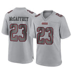 SF.49ers #23 Christian McCaffrey Player Gray Atmosphere Fashion Home Game Gdoa Stitched Jerseys