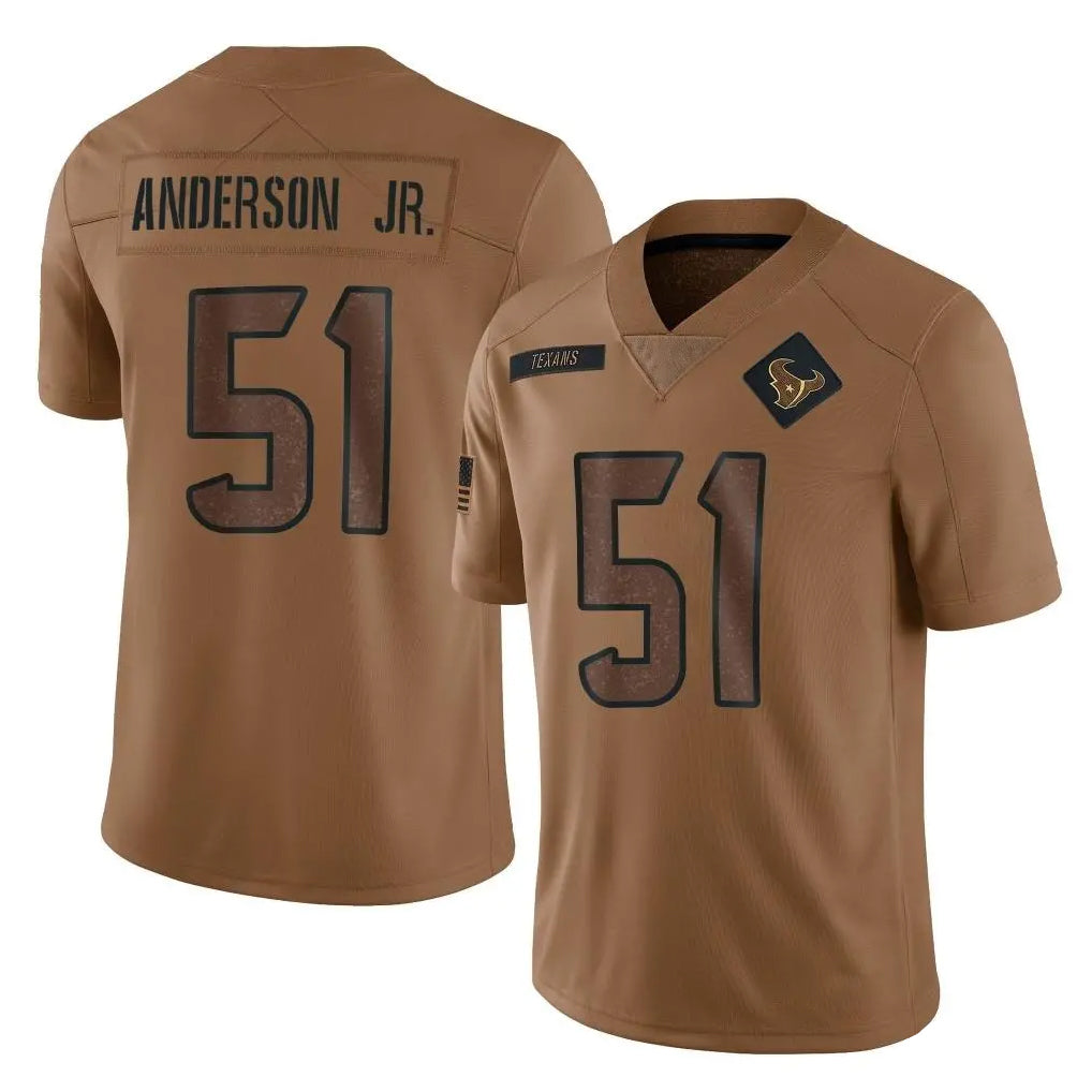 H.Texans #51 Will Anderson Jr. Player Brown Salute To Service Limited Gdoa Stitched Jerseys