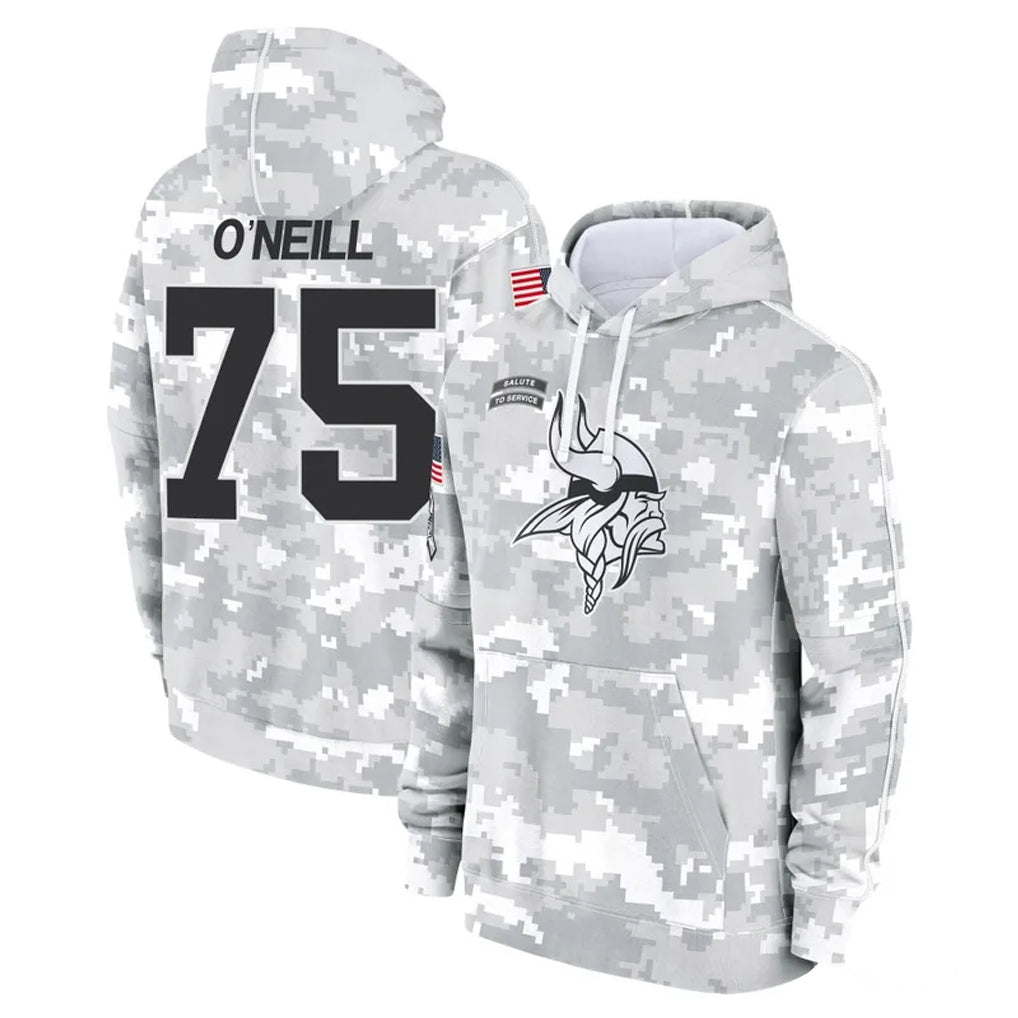 M.Vikings #75 Brian O'Neill Player Arctic Camo Salute to Service Pullover Hoodies Limited Game Gdoa Stitched Jerseys