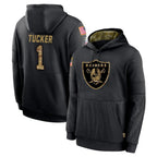LV.Raiders #1 Tre Tucker Player Black Salute to Service Hoodies Limited Game Gdoa Stitched Jerseys