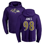 B.Ravens #98 Travis Jones Player Purple Salute to Service Pullover Hoodie Gdoa Stitched Jerseys