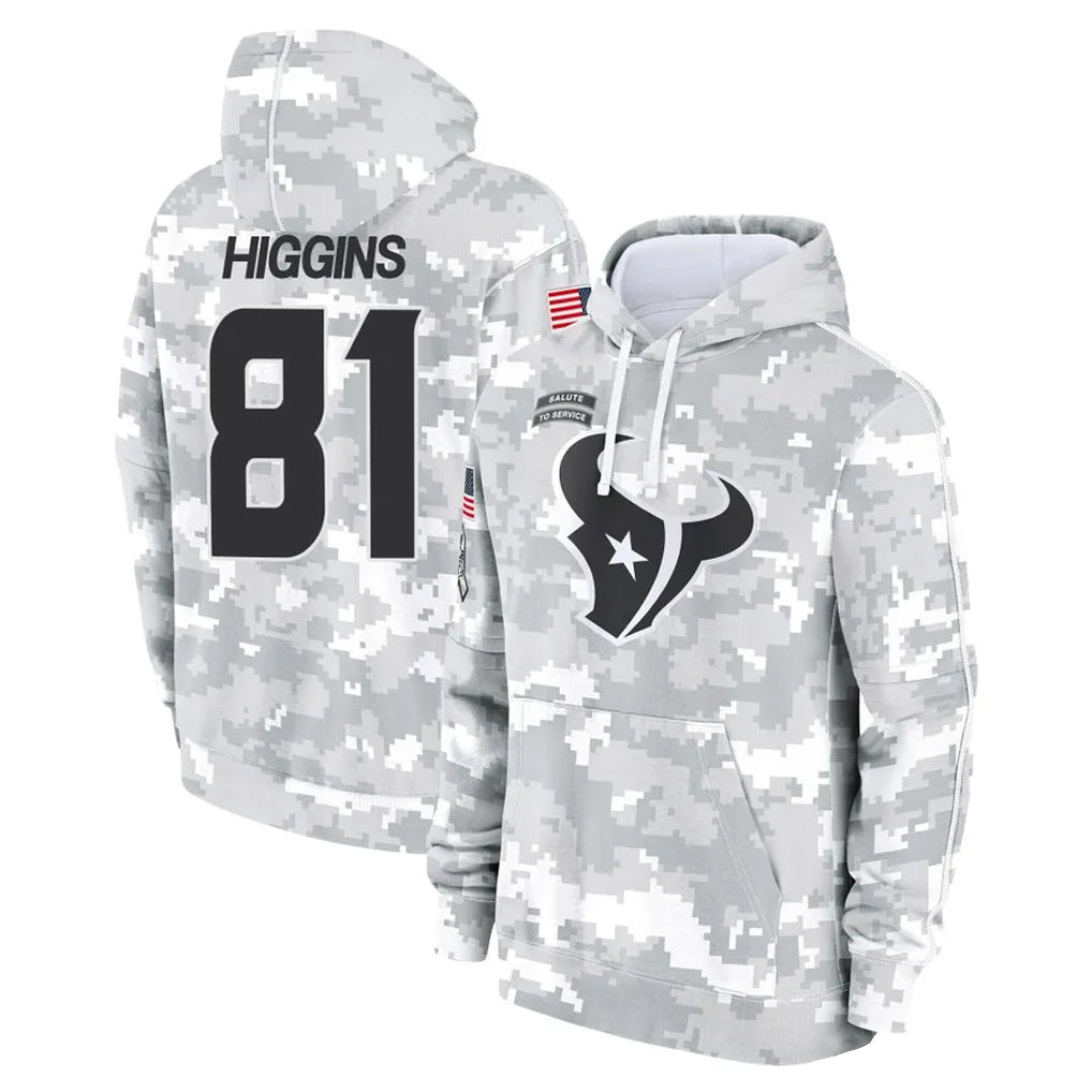H.Texans #81 Jayden Higgins Player Arctic Camo Salute to Service Hoodies Limited Game Gdoa Stitched Jerseys