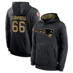 NE.Patriots #66 Will Campbell Player Black Salute to Service Hoodies Limited Game Gdoa Stitched Jerseys