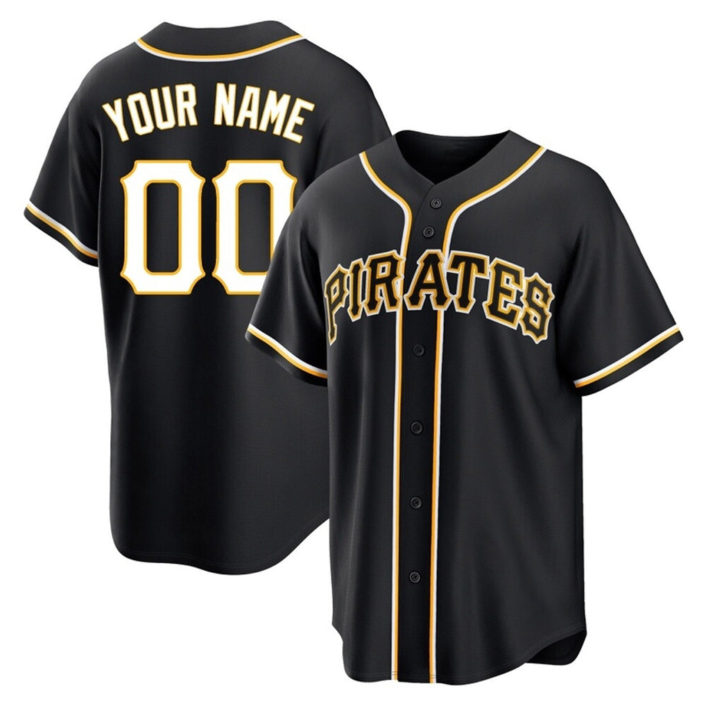 Custom P.Pirates Black Fashion Out Home Game Any Name & Number Gdoa Stitched Jerseys